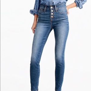 JCrew button fly jeans toothpick jeans.